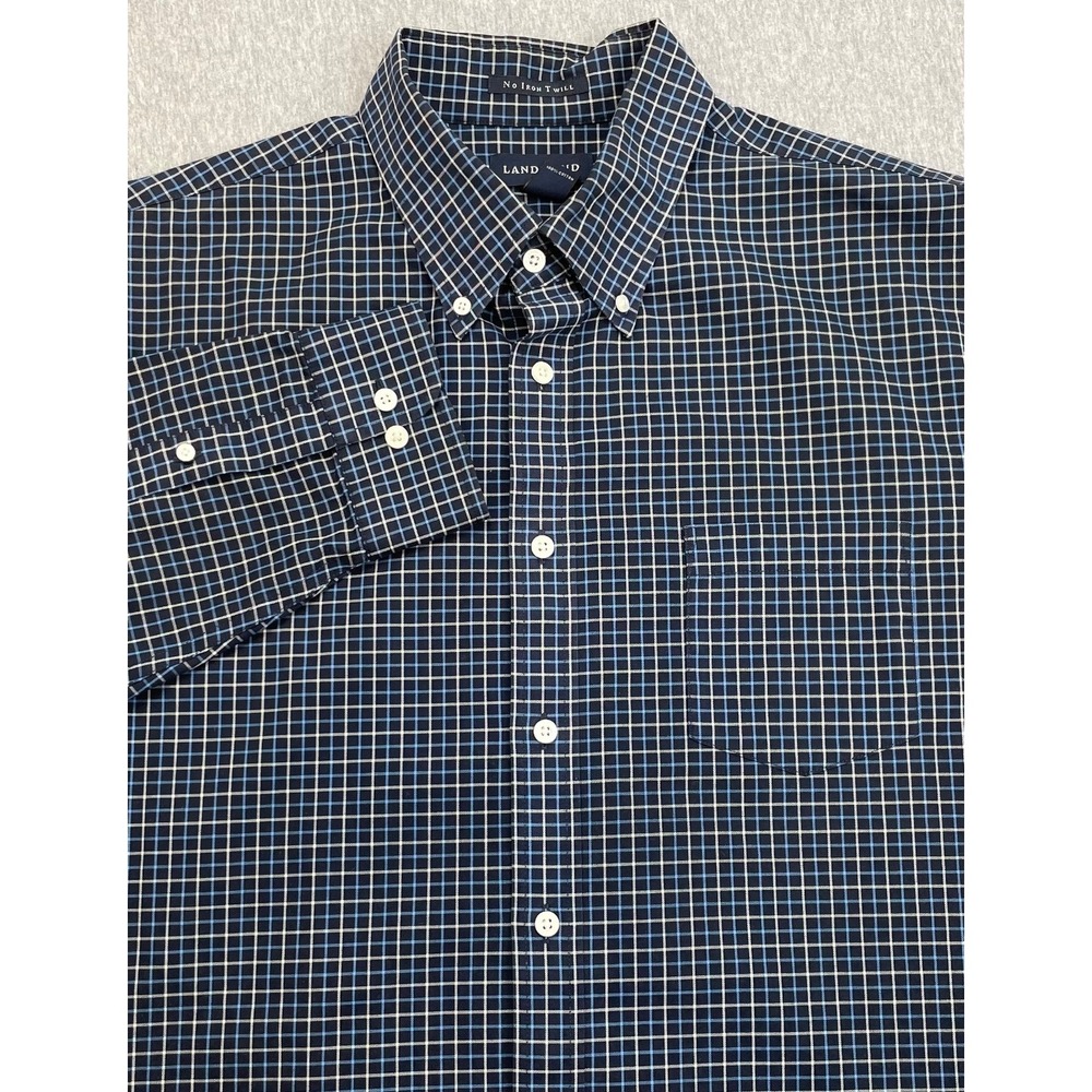 Lands End Shirt Mens Long Tall (16-16.6) Plaid 100% Cotton Button Down‎